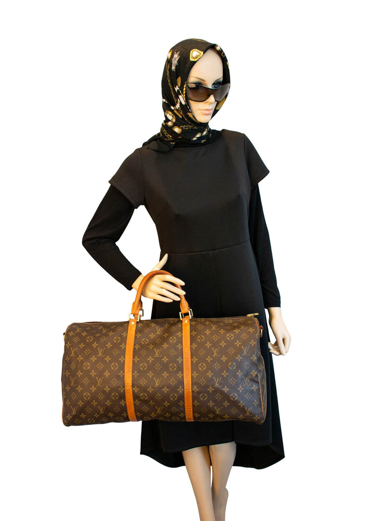 Louis Vuitton Monogram Leather Keepall Bag 55 Brown-designer resale