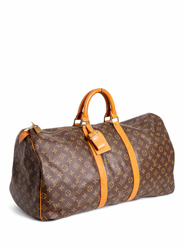 Louis Vuitton Monogram Leather Keepall Bag 55 Brown-designer resale