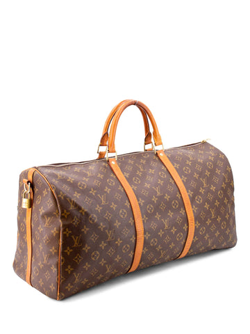 Louis Vuitton Monogram Leather Keepall Bag 55 Brown-designer resale