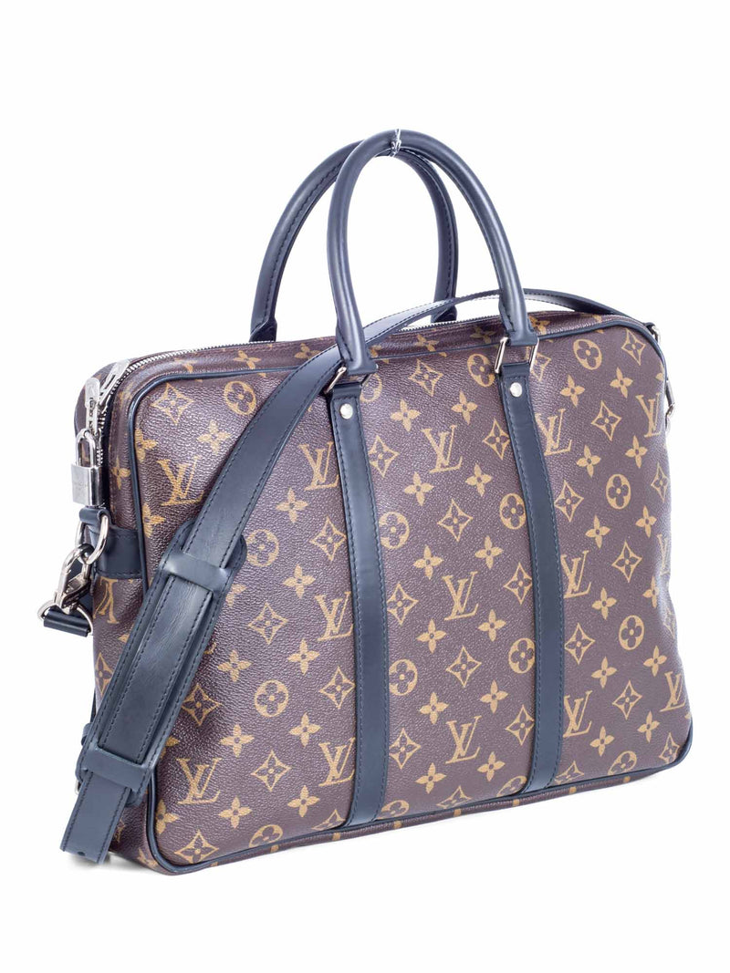 Louis Vuitton Monogram Macassar Briefcase Bag Brown Black