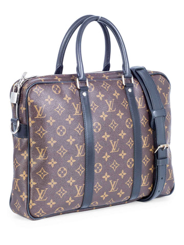 Louis Vuitton Monogram Macassar Briefcase Bag Brown Black-designer resale
