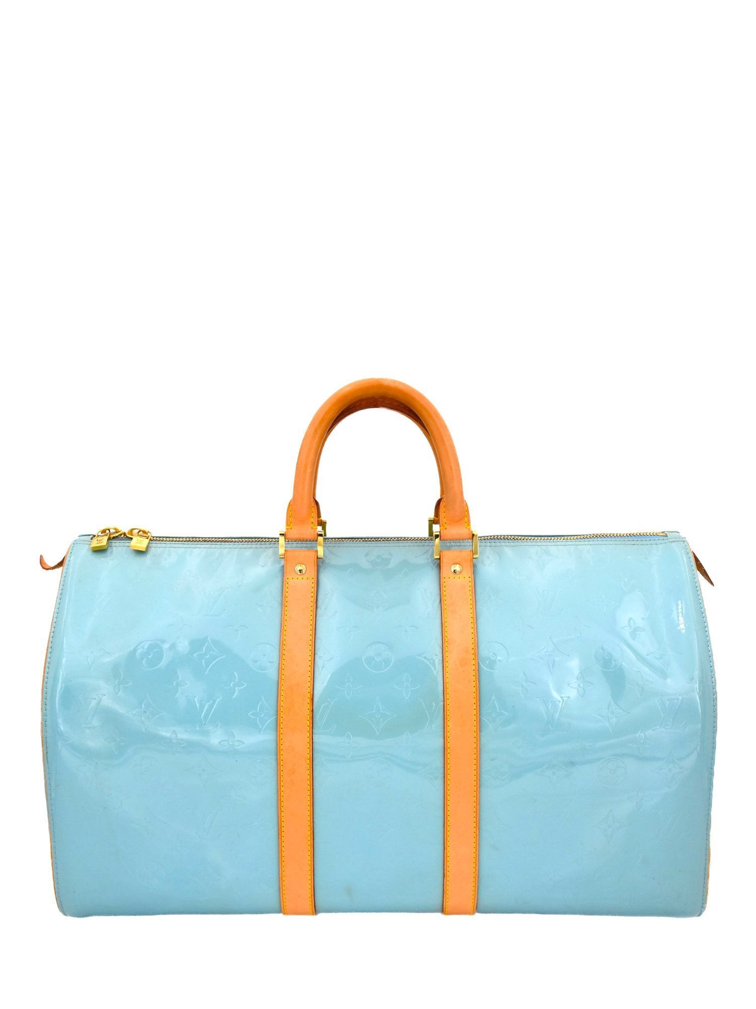 Louis Vuitton Monogram Patent Leather Keepall 45 Blue Lagoon-designer resale