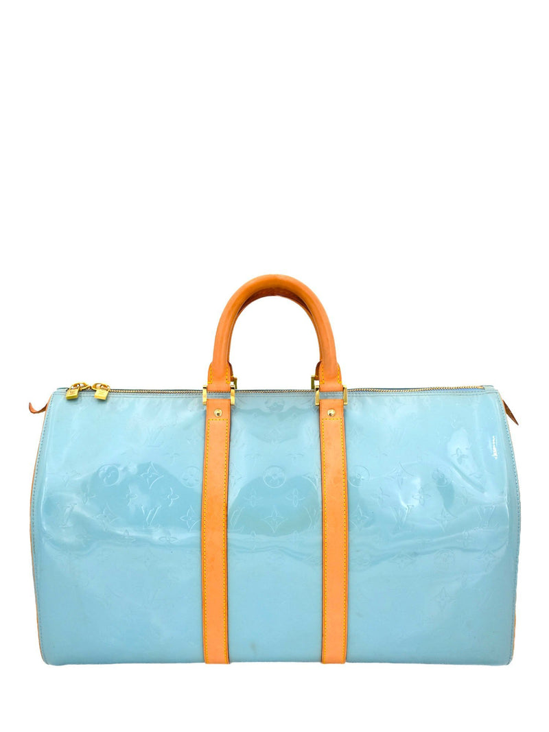 Louis Vuitton Monogram Patent Leather Keepall 45 Blue Lagoon-designer resale