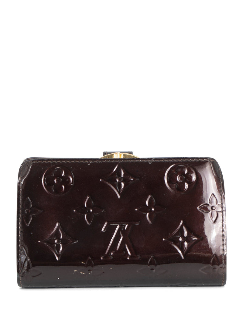 Louis Vuitton Monogram Verni Leather Kiss Lock Compact Wallet Burgundy-designer resale