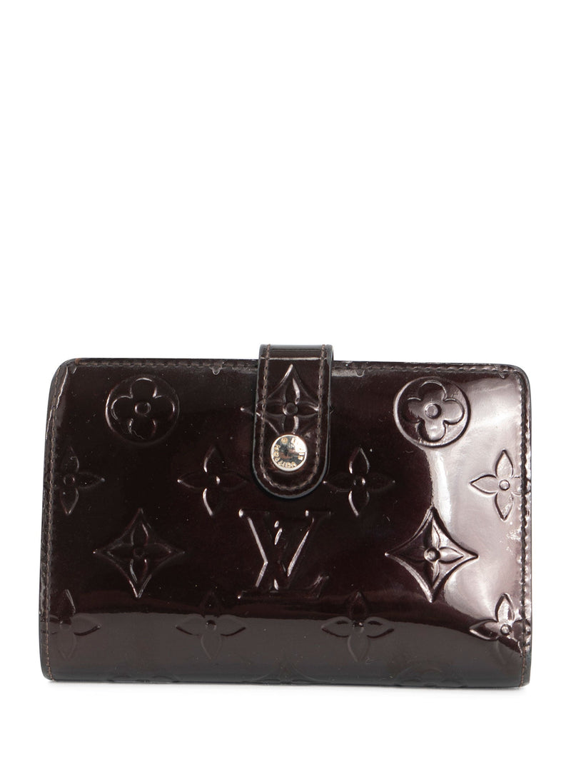 Louis Vuitton Monogram Verni Leather Kiss Lock Compact Wallet Burgundy-designer resale