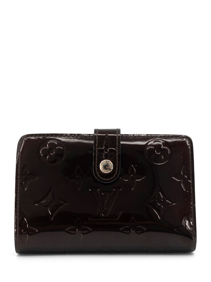 Louis Vuitton Monogram Verni Leather Kiss Lock Compact Wallet Burgundy-designer resale