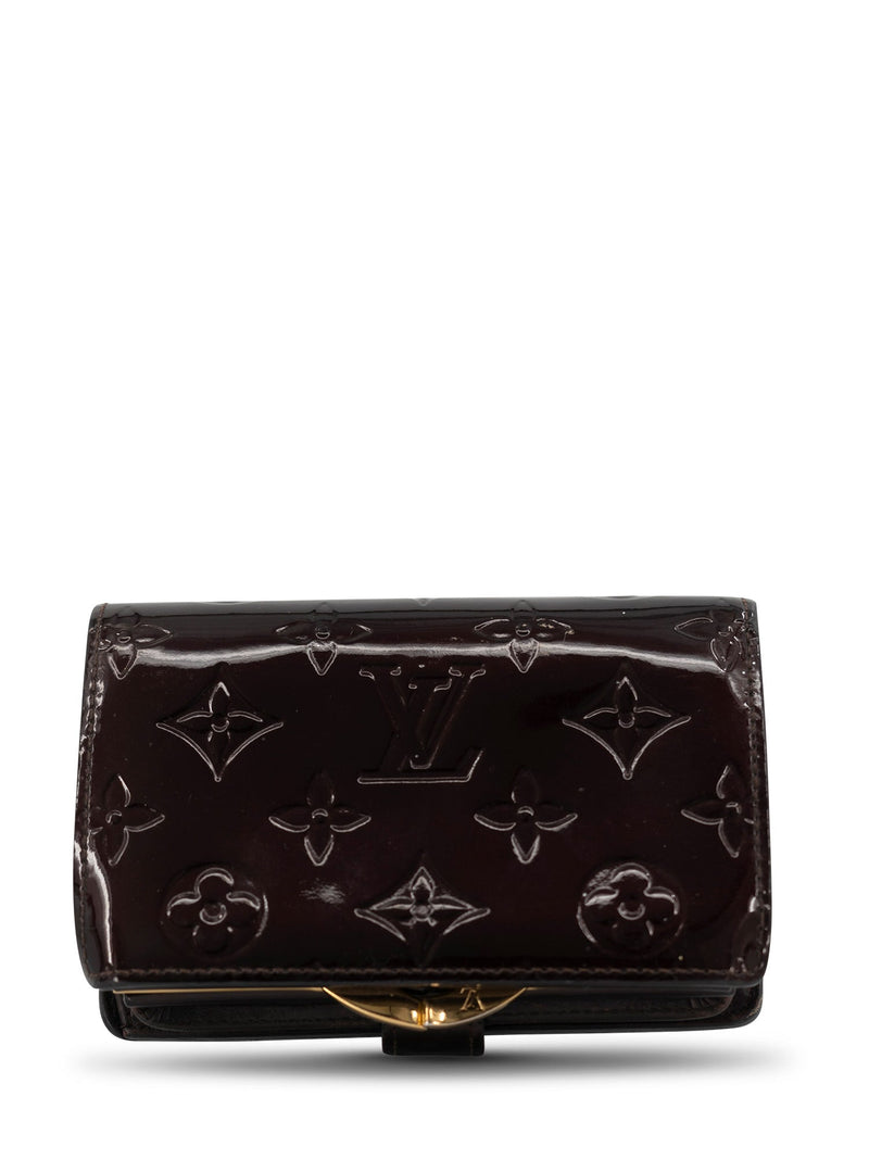 Louis Vuitton Monogram Verni Leather Kiss Lock Compact Wallet Burgundy-designer resale