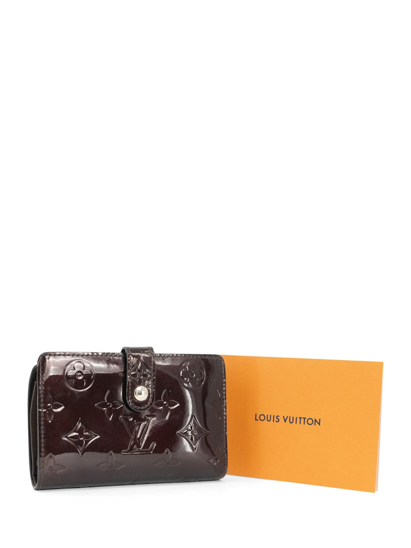 Louis Vuitton Monogram Verni Leather Kiss Lock Compact Wallet Burgundy-designer resale