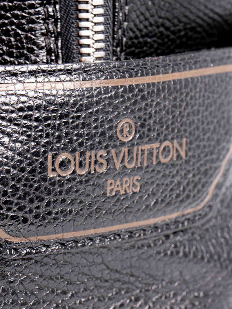 Louis Vuitton Shiny Pebbled Leather Duffle Bag Black-designer resale