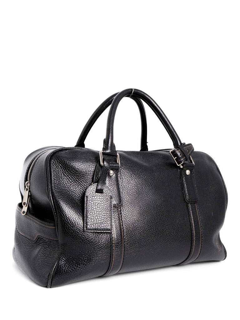 Louis Vuitton Shiny Pebbled Leather Duffle Bag Black-designer resale