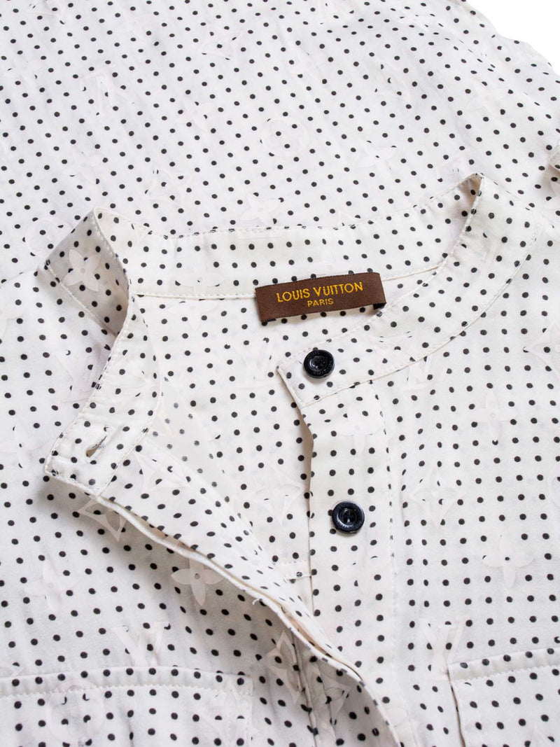 Louis Vuitton Silk Monogram Polka Dot Blouse White-designer resale