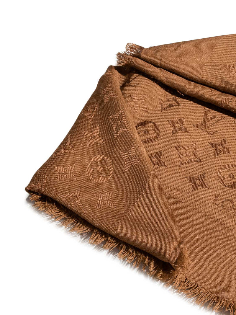 Louis Vuitton Silk Wool Monogram Shawl Beige-designer resale