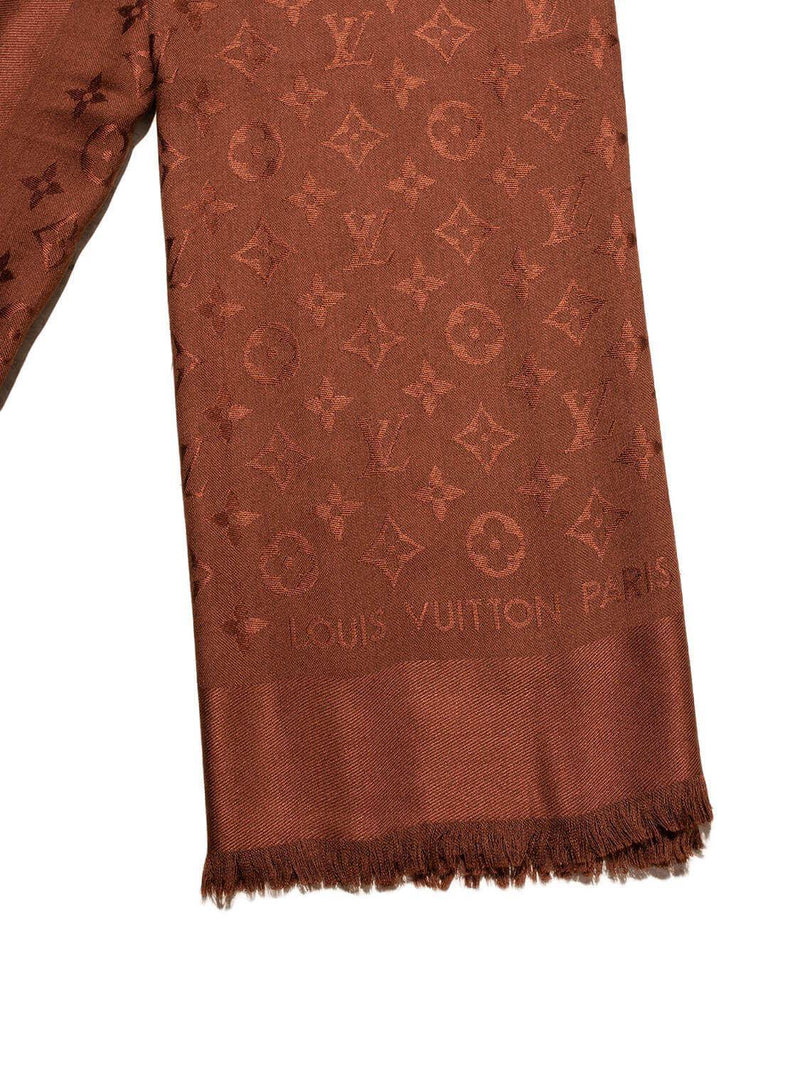 Louis Vuitton Silk Wool Monogram Shawl Brown-designer resale