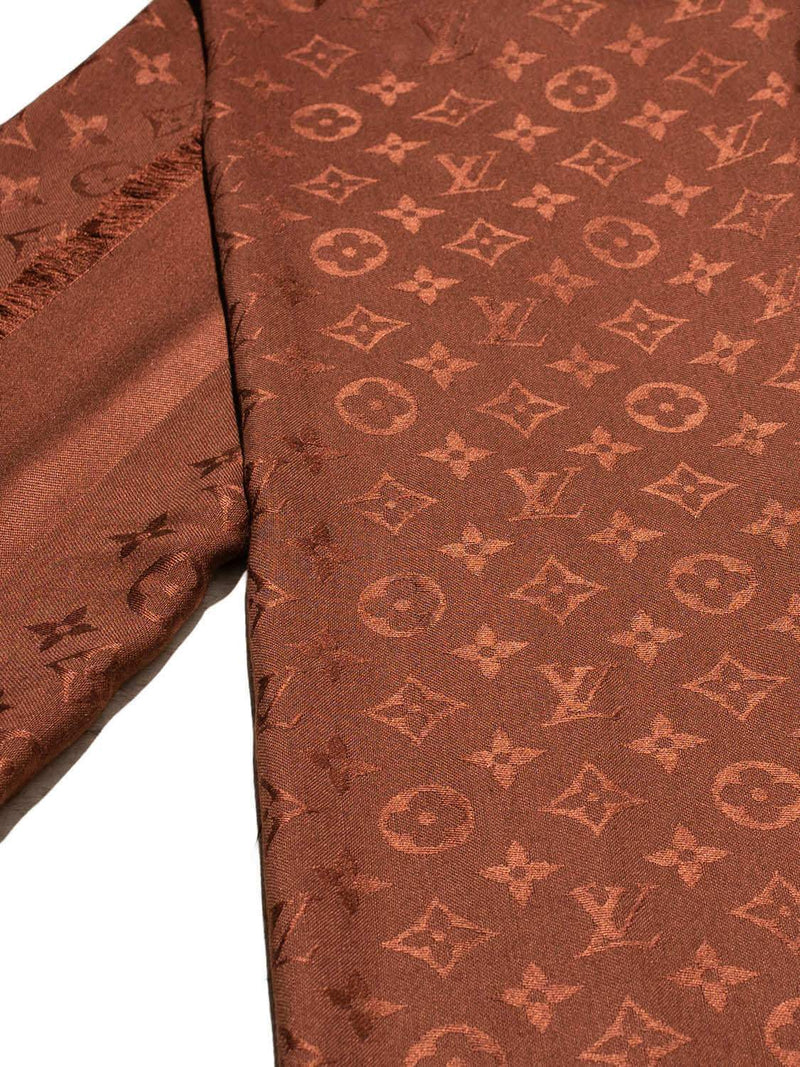 Louis Vuitton Silk Wool Monogram Shawl Brown-designer resale