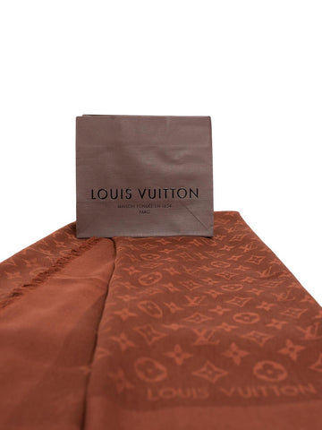Louis Vuitton Silk Wool Monogram Shawl Brown-designer resale