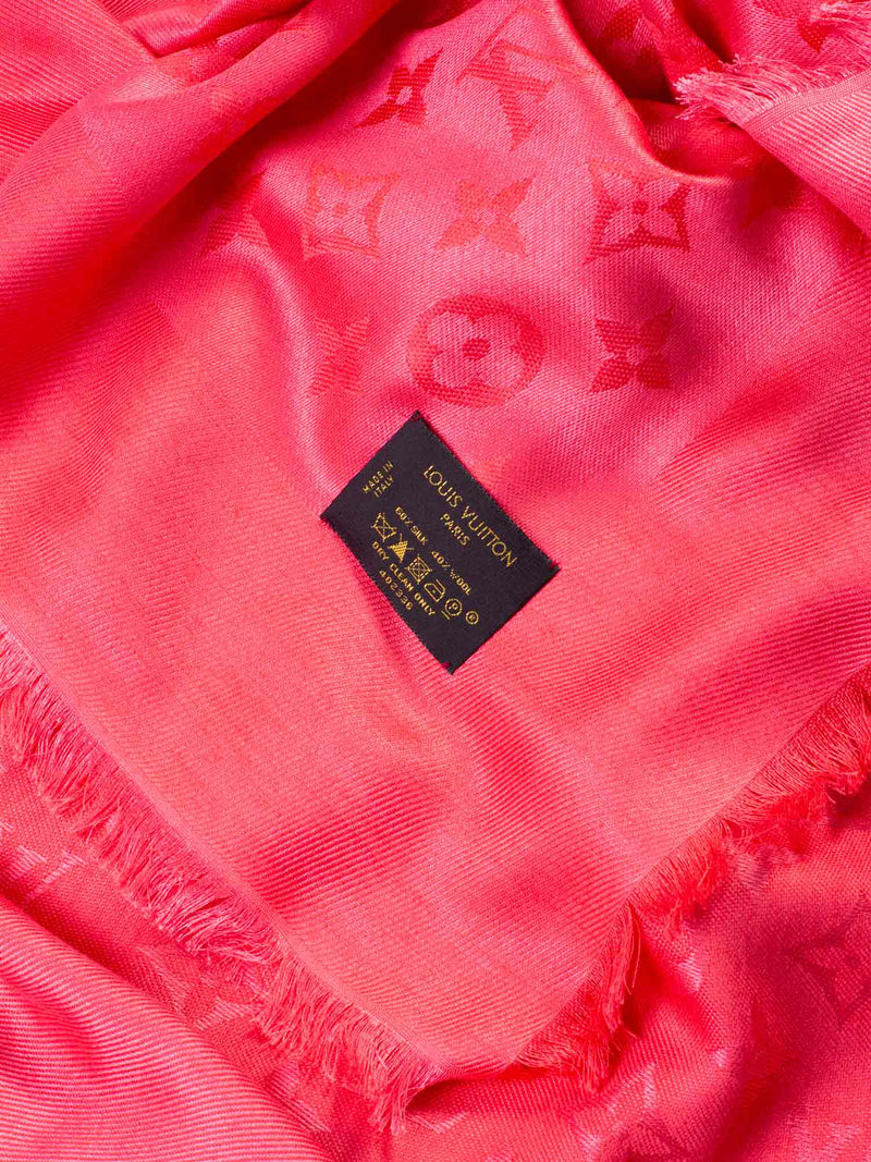 Louis Vuitton Shawl Monogram 401910 Pink Stole Silk Wool Aq8654