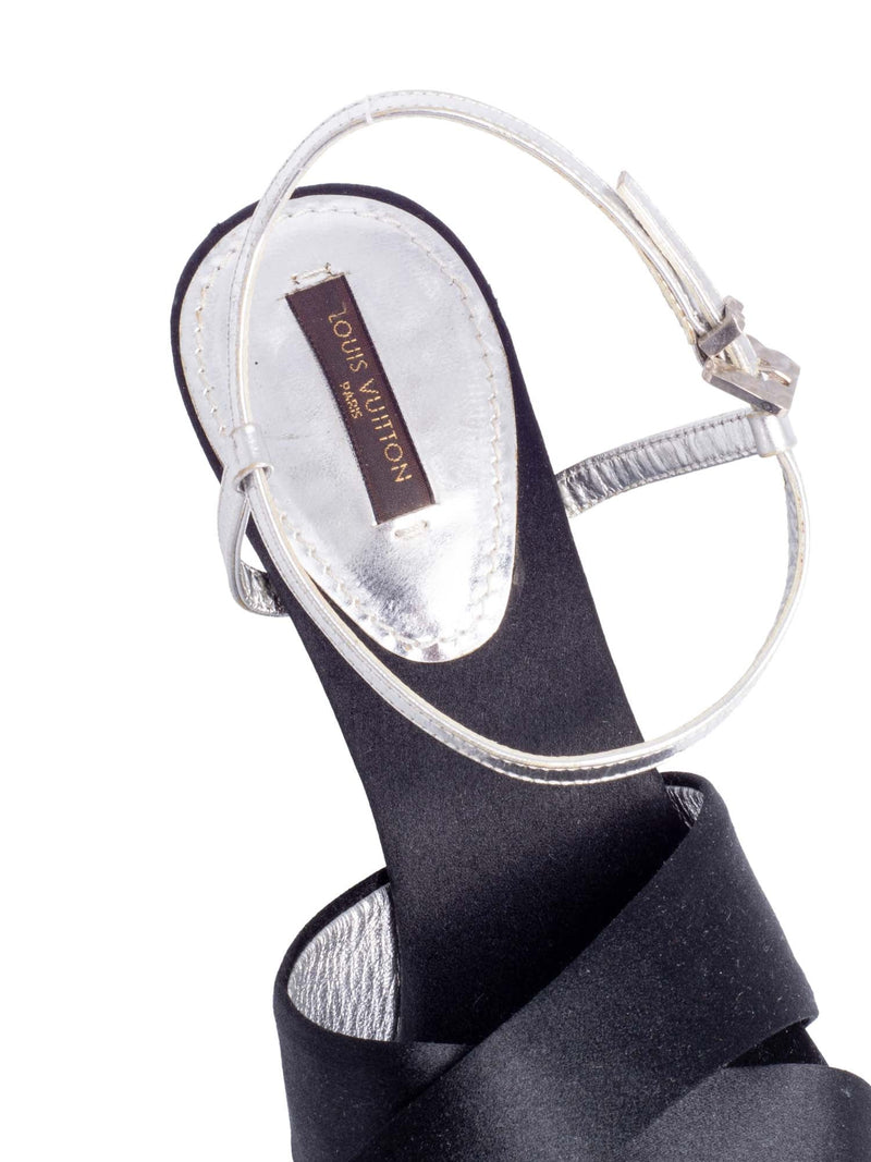 Louis Vuitton Suede Leather Wedge Pumps Blue Black Silver-designer resale