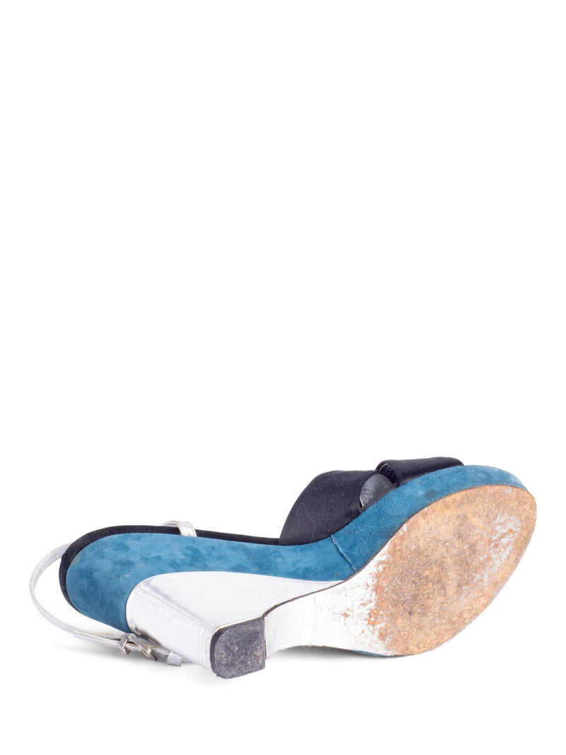 Louis Vuitton Suede Leather Wedge Pumps Blue Black Silver-designer resale