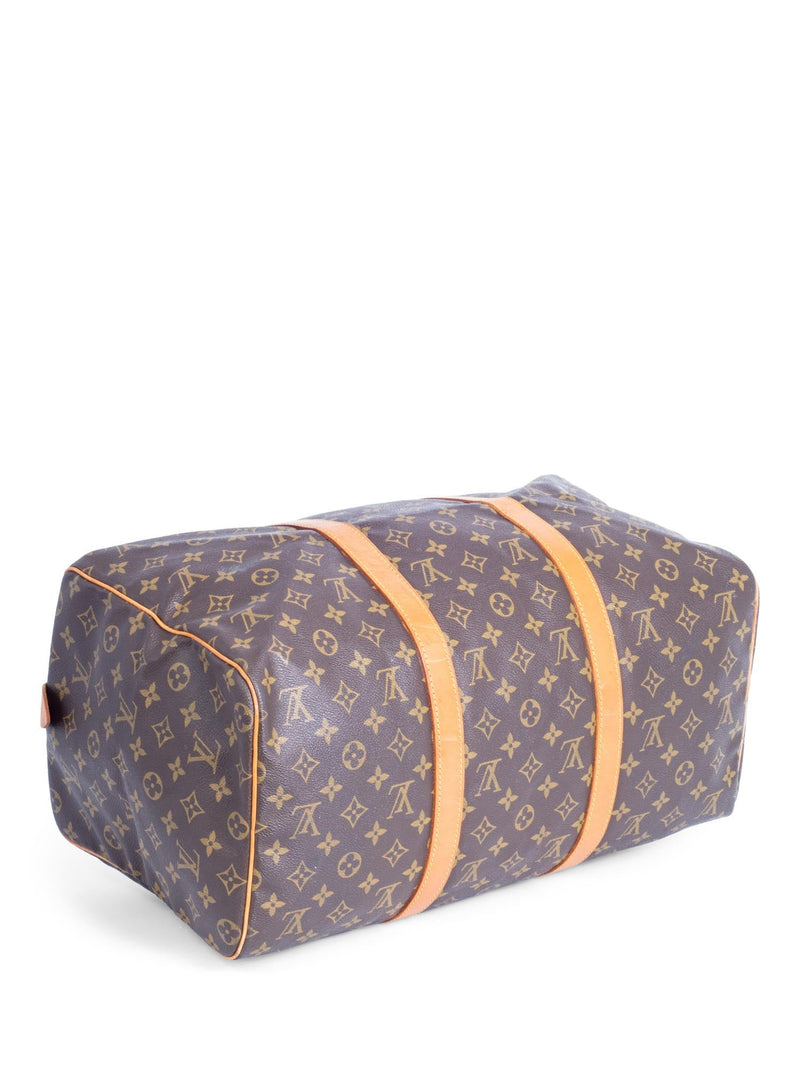 LOUIS VUITTON Vintage Keepall 45 brown monogram canvas leather trim carryall  bag For Sale at 1stDibs