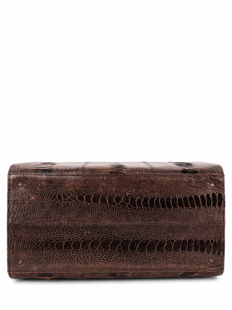 Luc Benoit Shiny Snakeskin Top Handle Framed Doctor Bag Brown-designer resale