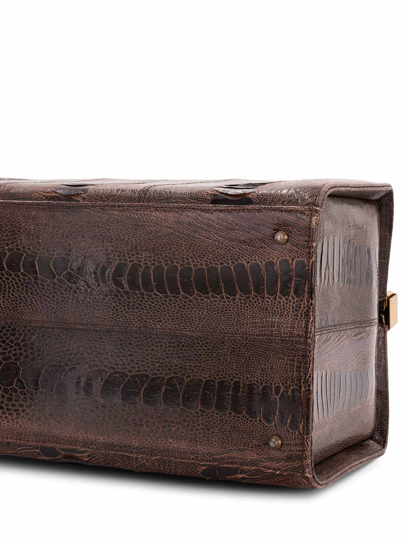 Luc Benoit Shiny Snakeskin Top Handle Framed Doctor Bag Brown-designer resale