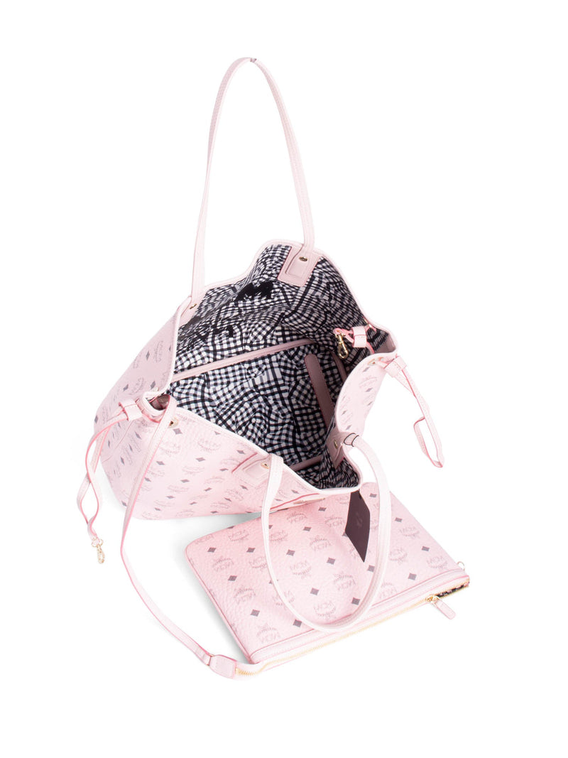 MCM Visetos Leather Reversible Shopper Tote Bag Pink