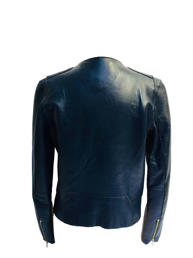 Maje Leather Biker Jacket Blue Black-designer resale