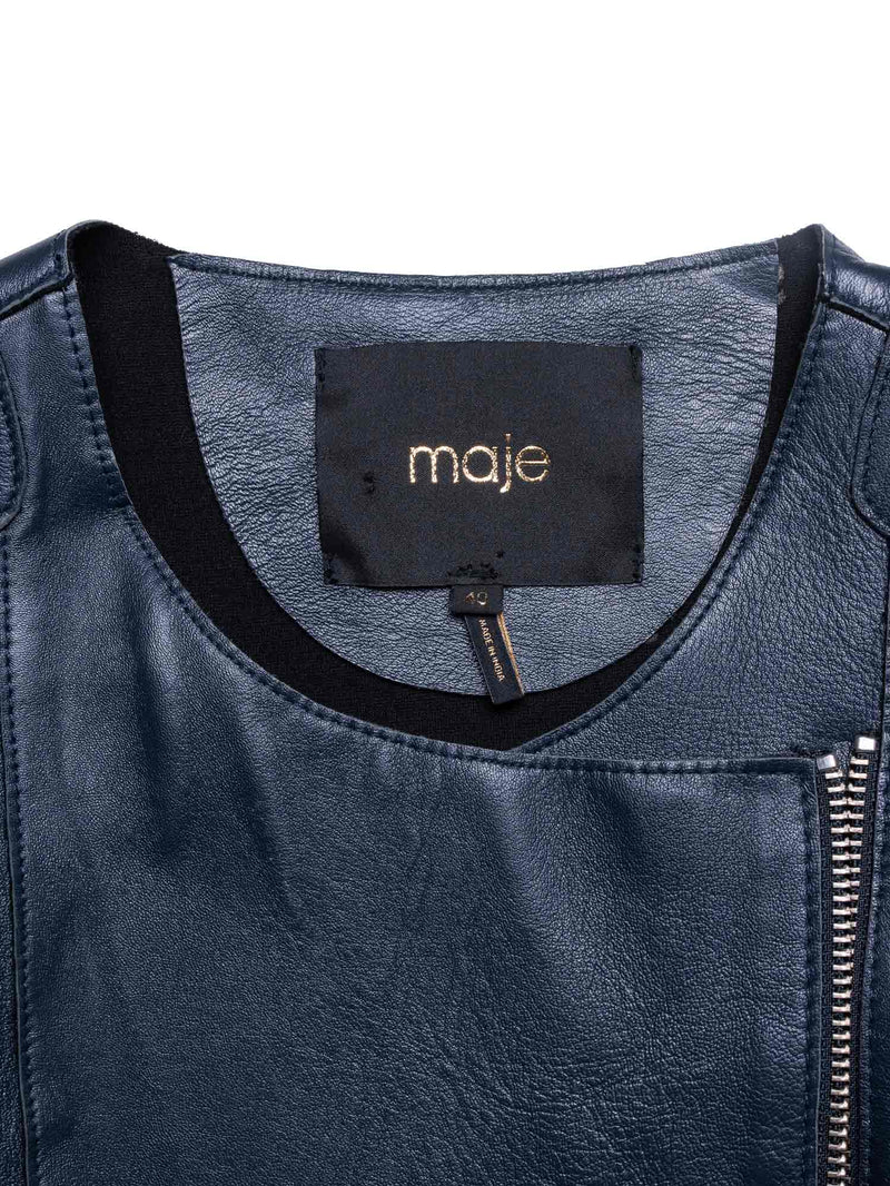 Maje Leather Biker Jacket Navy Blue-designer resale