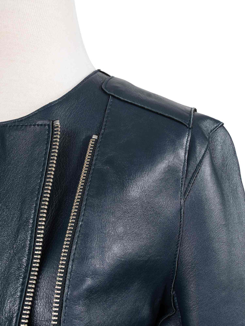 Maje Leather Biker Jacket Navy Blue-designer resale