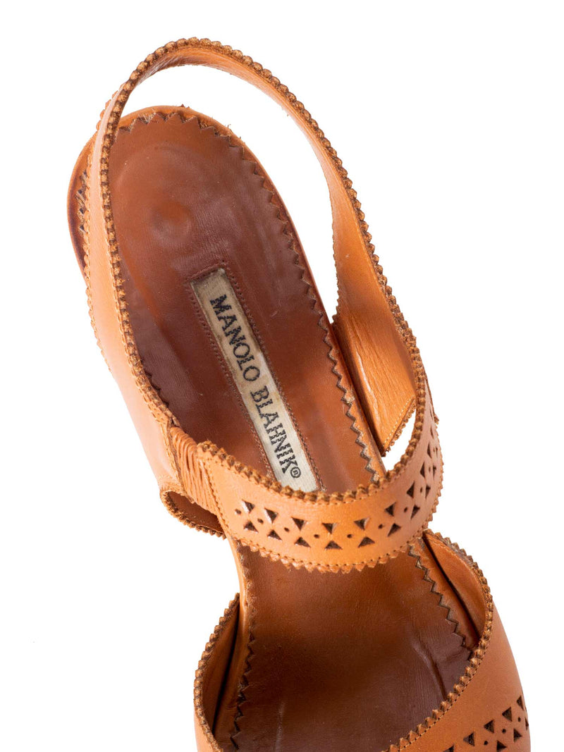 Manolo Blahnik Leather Open Toe Strappy Heels Brown-designer resale