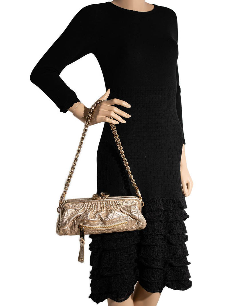 Marc Jacobs Quilted Leather Little Stam Bag Gold-designer resale