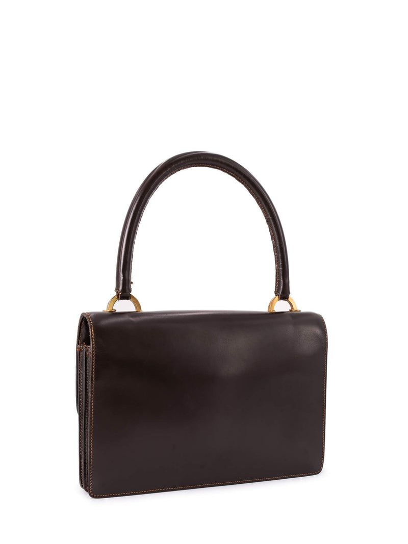 Mark Cross Leather Top Handle Flap Bag Brown-designer resale