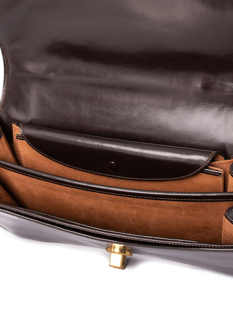 Mark Cross Leather Top Handle Flap Bag Brown-designer resale