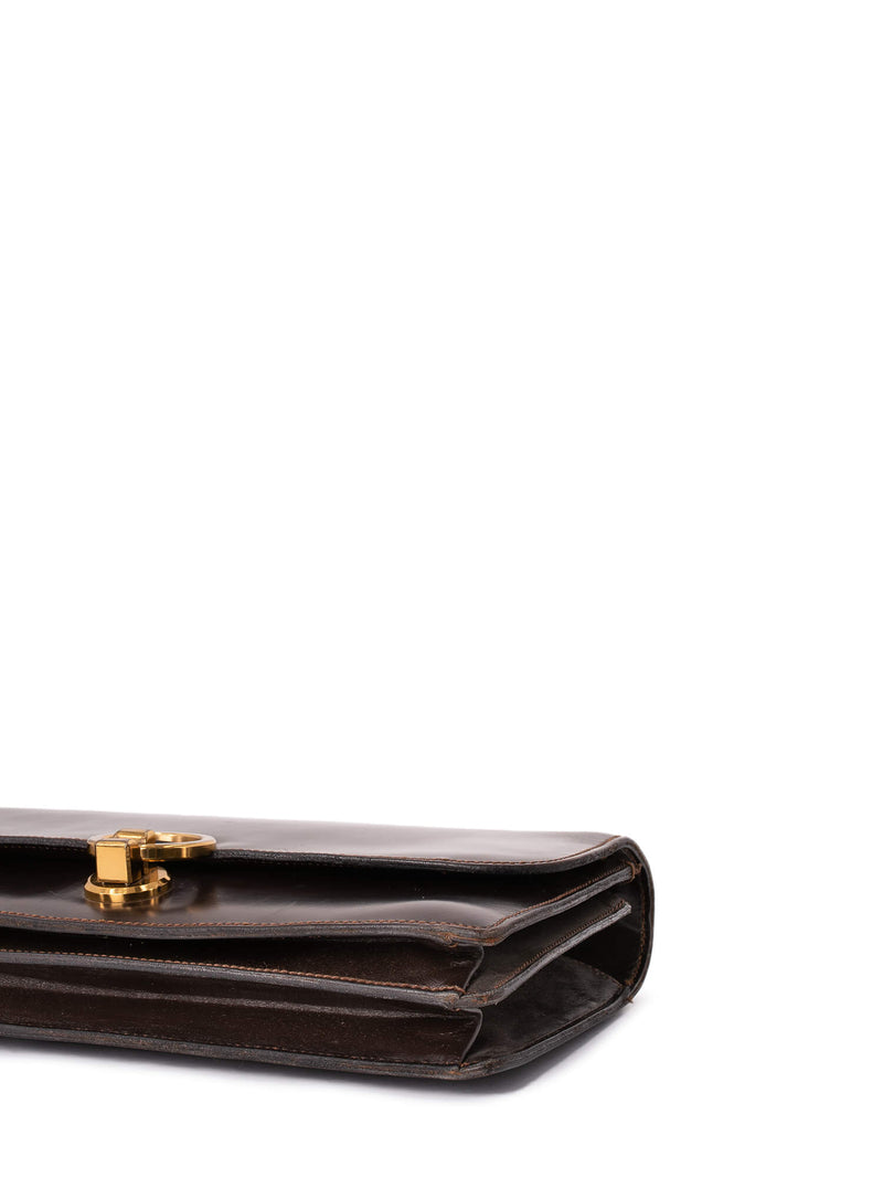 Mark Cross Leather Top Handle Flap Bag Brown-designer resale
