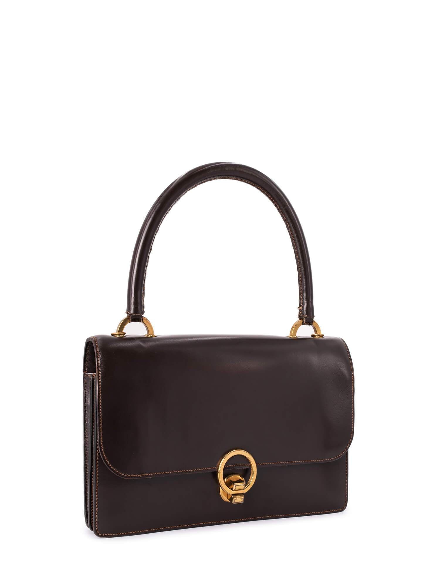 Mark Cross Leather Top Handle Flap Bag Brown-designer resale