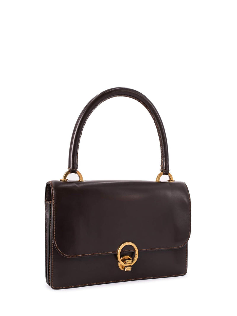 Mark Cross Leather Top Handle Flap Bag Brown-designer resale