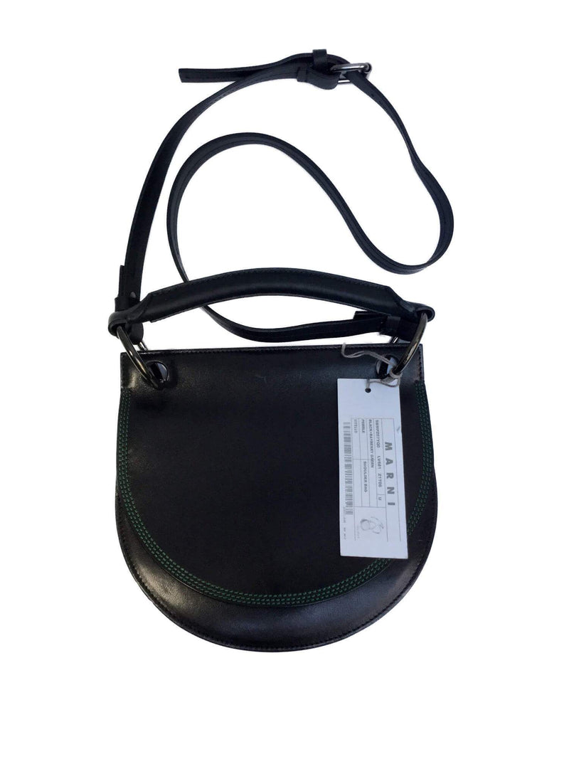 Marni Lambskin Saddle Messenger Bag Black-designer resale