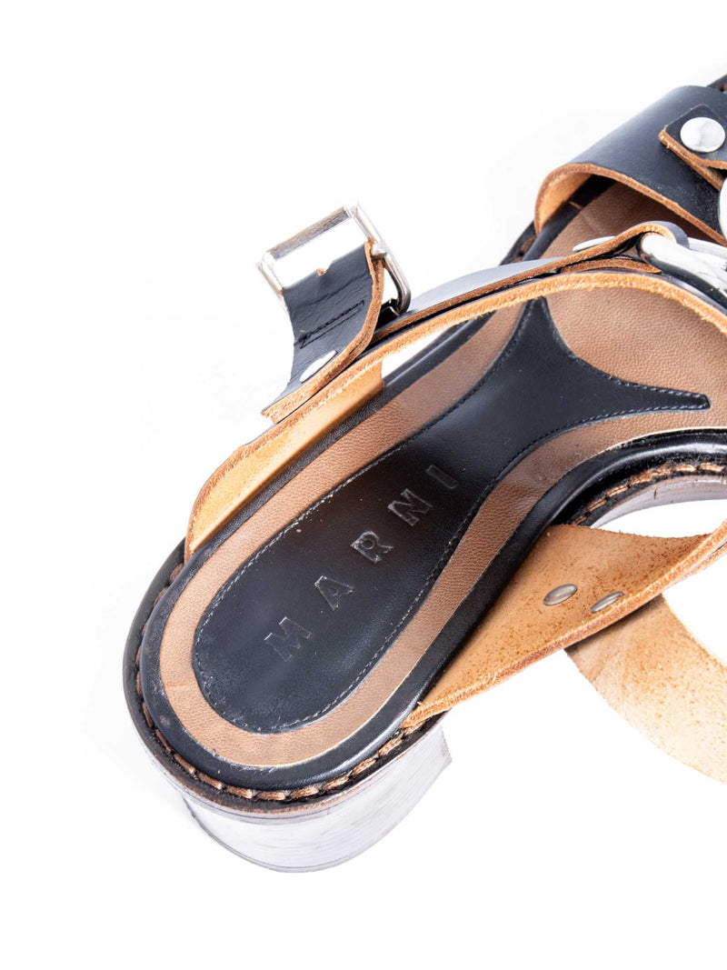 Marni Leather T Strap Block Heel Mule Black-designer resale
