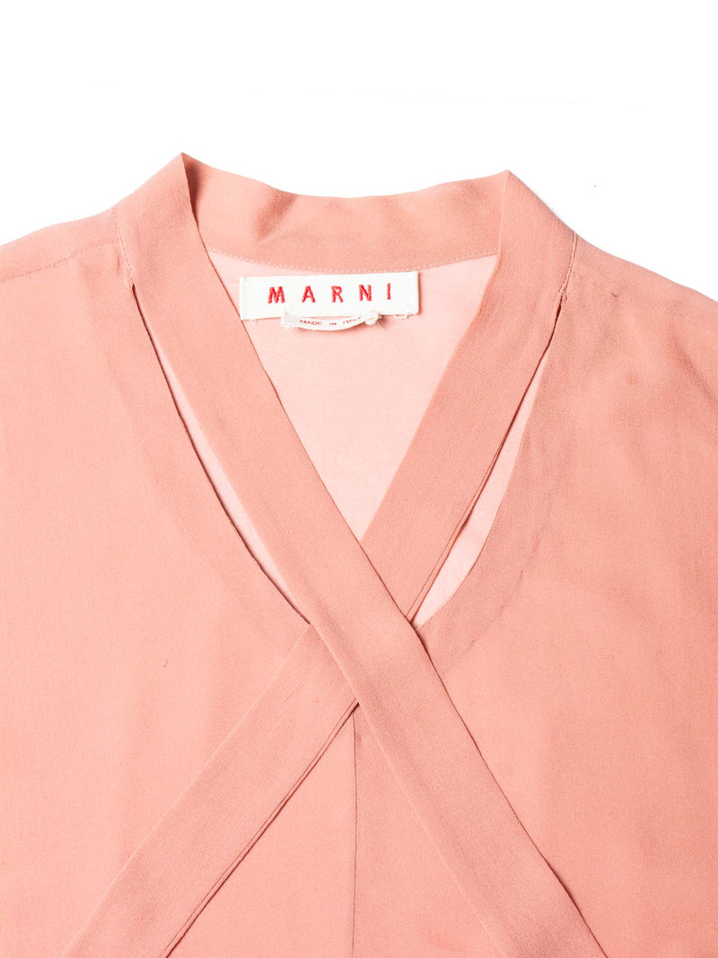 Marni Silk Chiffon Bow Tie Long Sleeve Blouse Mauve-designer resale
