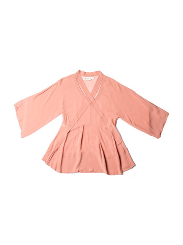 Marni Silk Chiffon Bow Tie Long Sleeve Blouse Mauve-designer resale