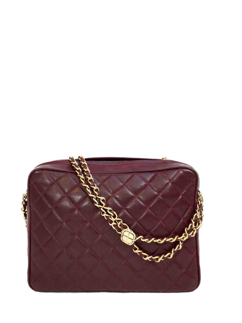Medium Burgundy Lambskin Camera Bag Gold Hardware with Tassel-designer resale