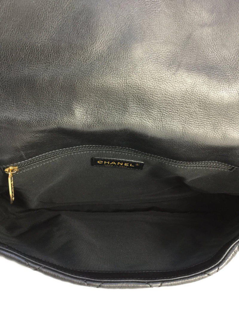 Chanel Classic Chain Me Around Single Flap Jumbo Maxi Cc Logo Ghw Black  Calfskin Shoulder Bag