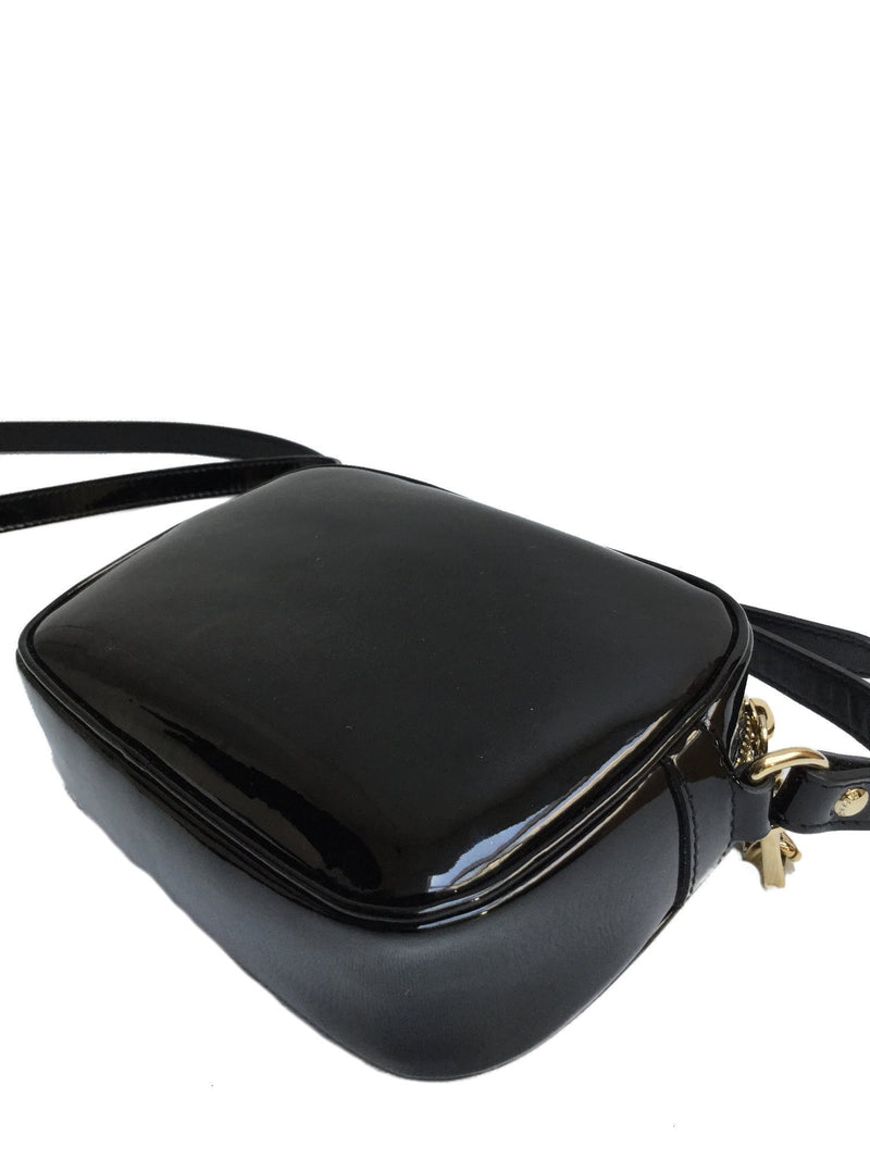 Medusa Camera Black Patent Leather Cross Body Bag-designer resale