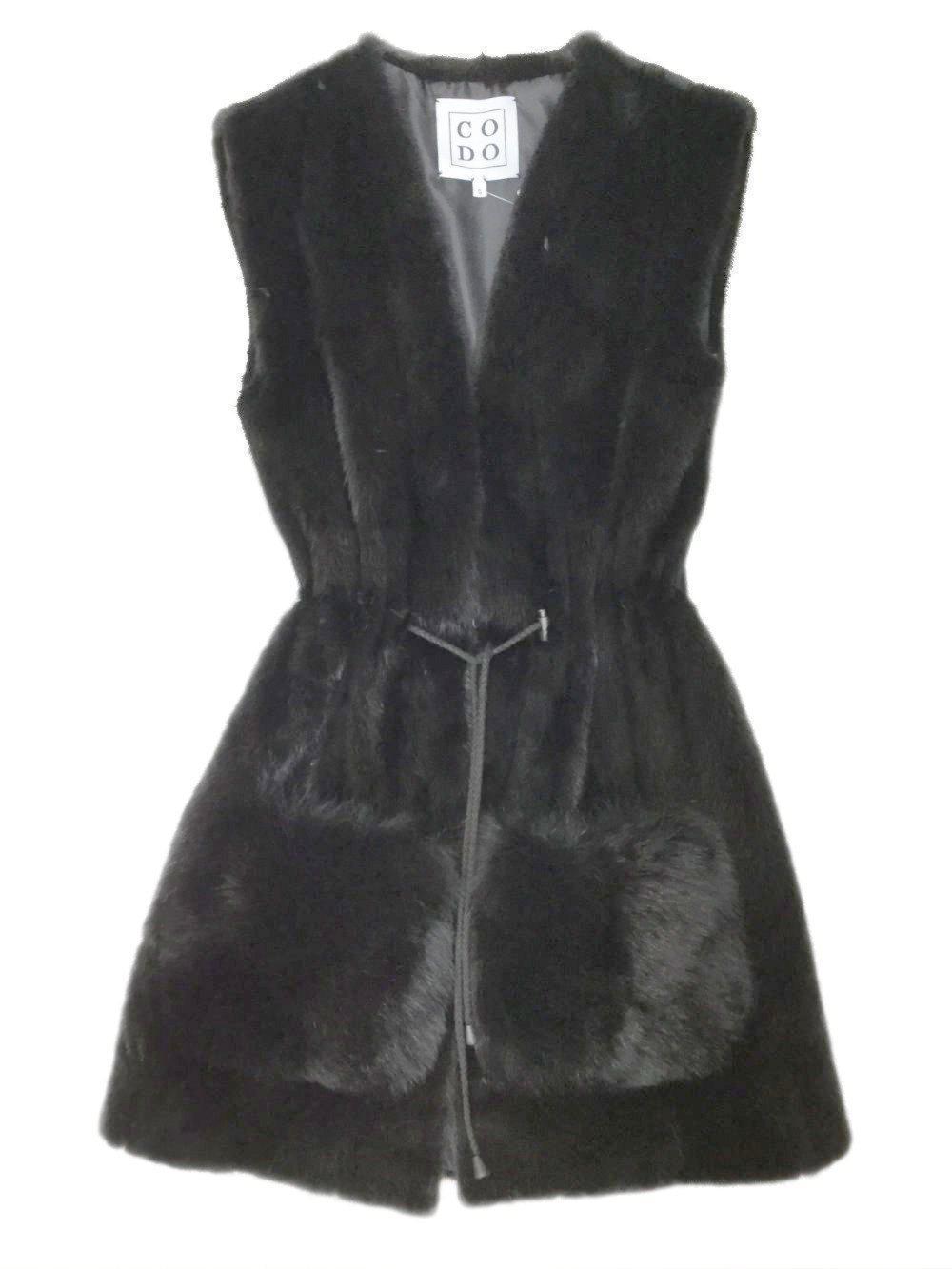 Mink Fur Long Vest Fox Pockets Black-designer resale