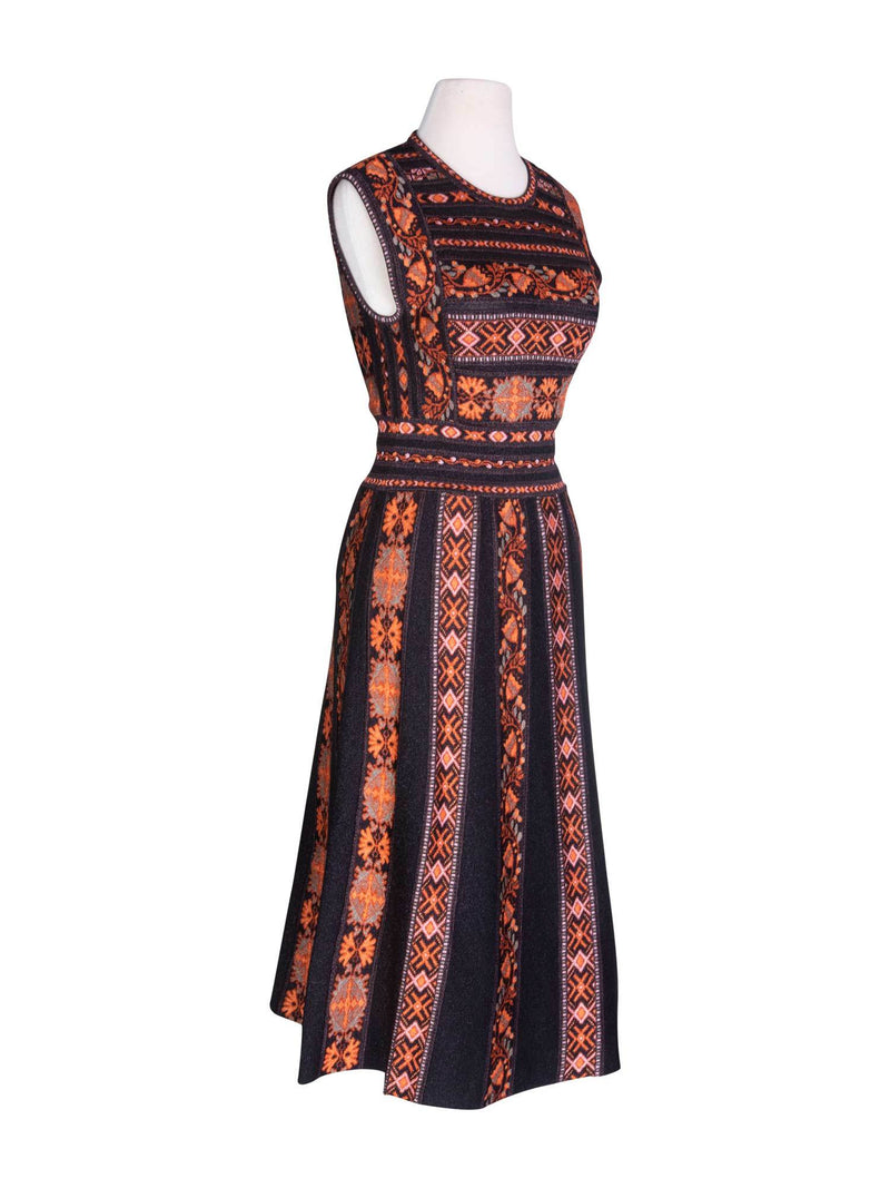 Missoni Knit A-Line Midi Dress Orange Black-designer resale