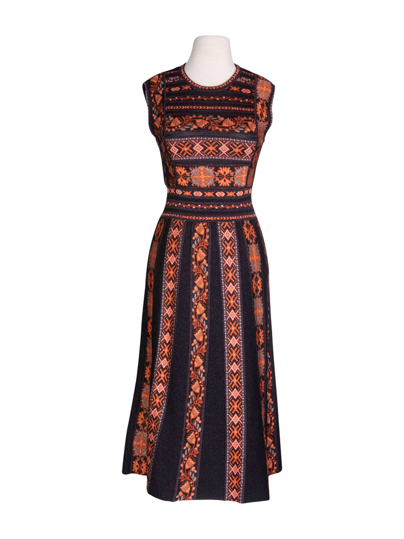 Missoni Knit A-Line Midi Dress Orange Black-designer resale