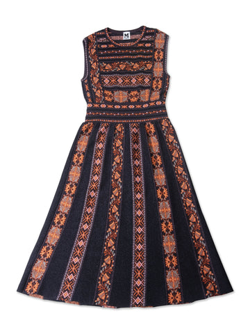 Missoni Knit A-Line Midi Dress Orange Black-designer resale