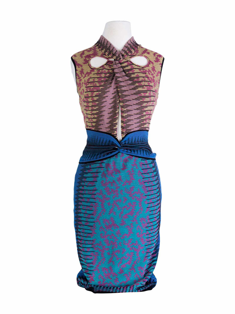 Missoni Knit Halter Midi Fitted Dress Multicolor-designer resale