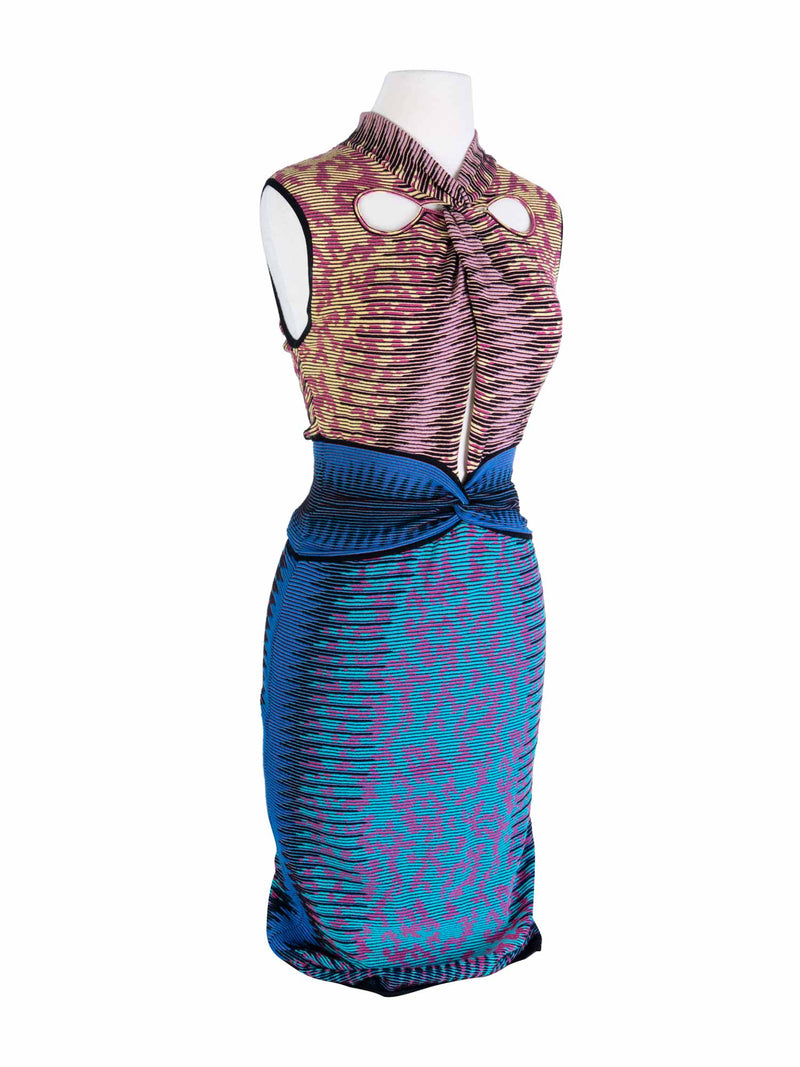 Missoni Knit Halter Midi Fitted Dress Multicolor-designer resale