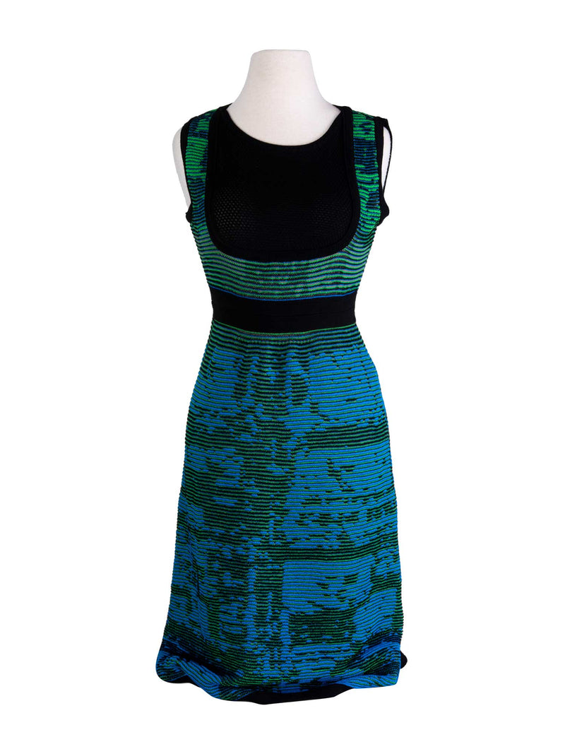 Missoni Knit Midi Fitted Dress Blue Multicolor-designer resale
